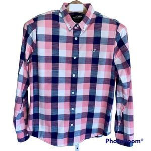 Hollister, (M)Mens, Slim Fit, (L) Large, Blue/Pink, Cotton, Casual Shirt